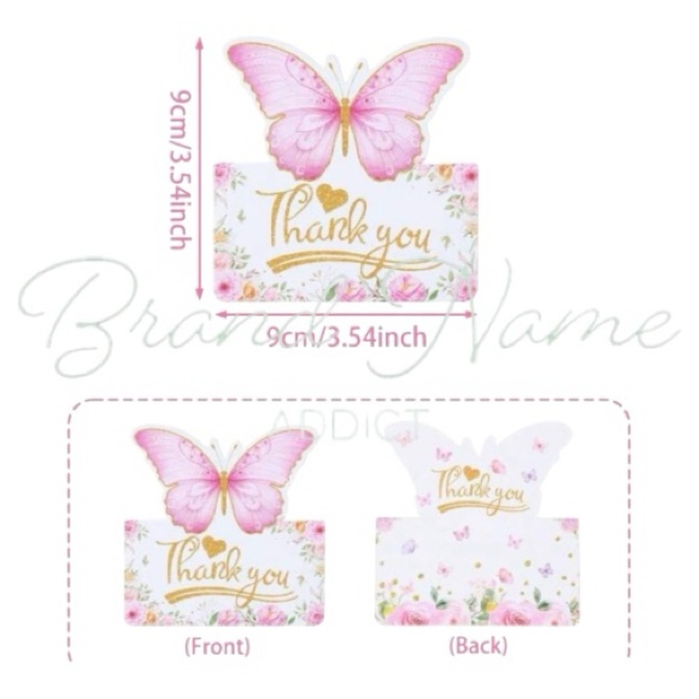PRICE IS FIRM - Set of 25 Pink Butterfly ‘Thank You’ Cards - Picture 2 of 2